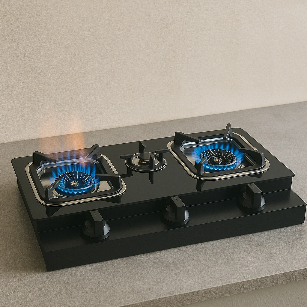 Επιτραπέζια εστία υγραερίου με μπλε φλόγες