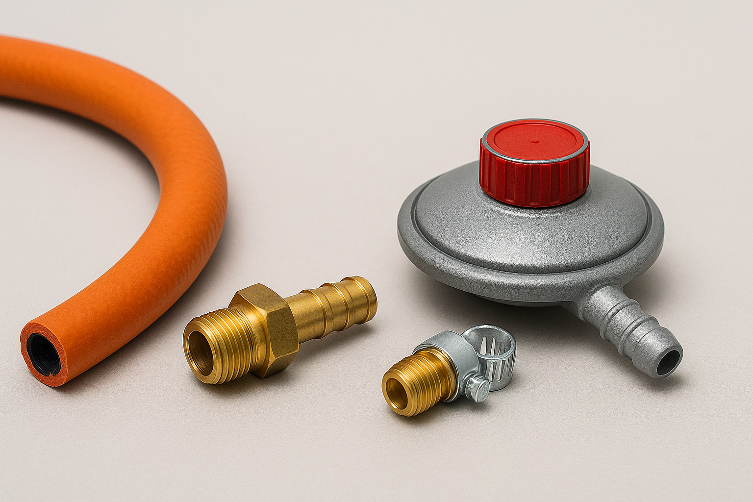 Ρυθμιστής πίεσης, λάστιχο και σφιγκτήρες υγραερίου